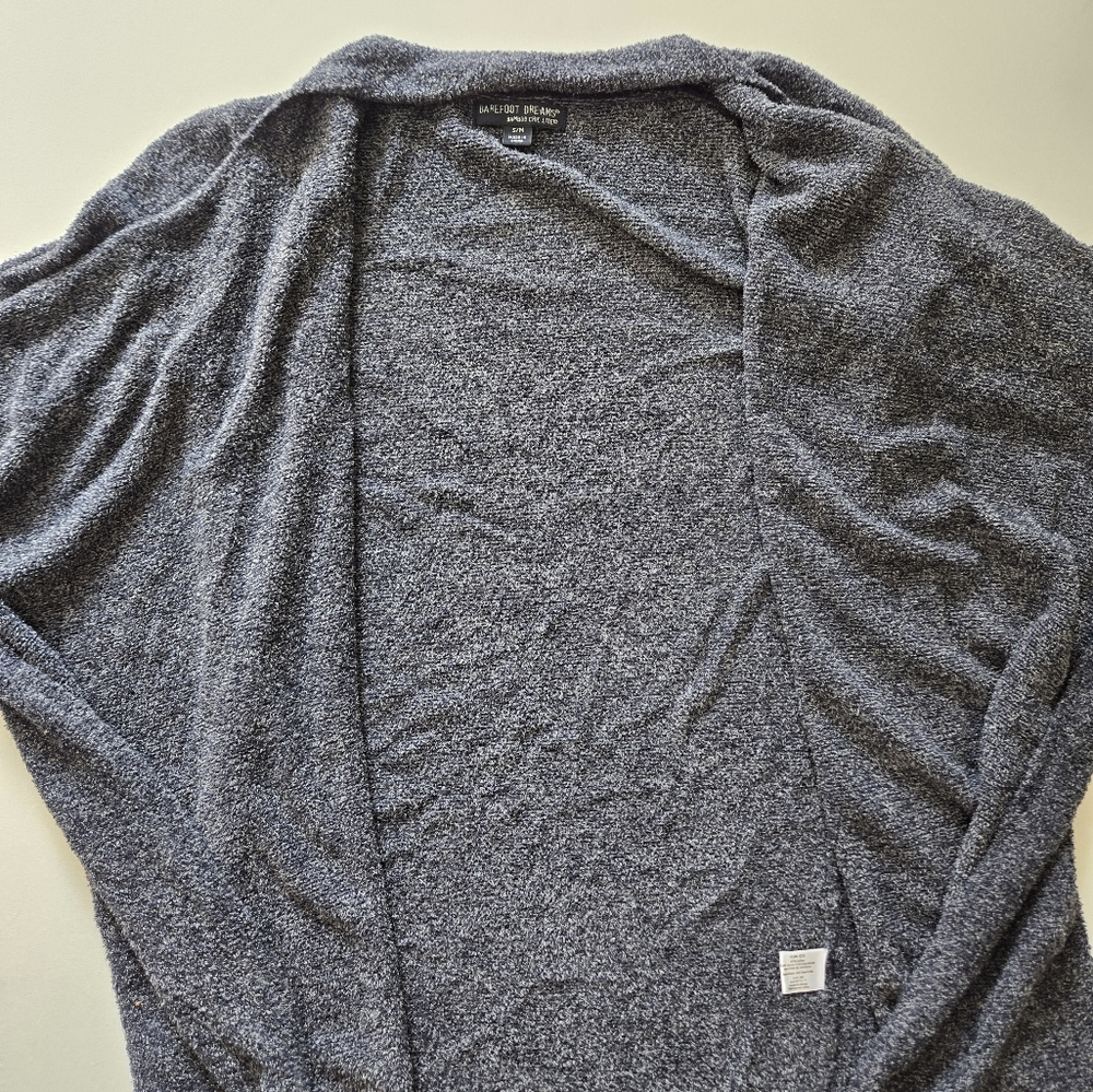 EUC- Barefoot Dreams Bamboo Chic Lite Navy & Grey Calypso Wrap Cardigan Size S/M - Picture 7 of 10